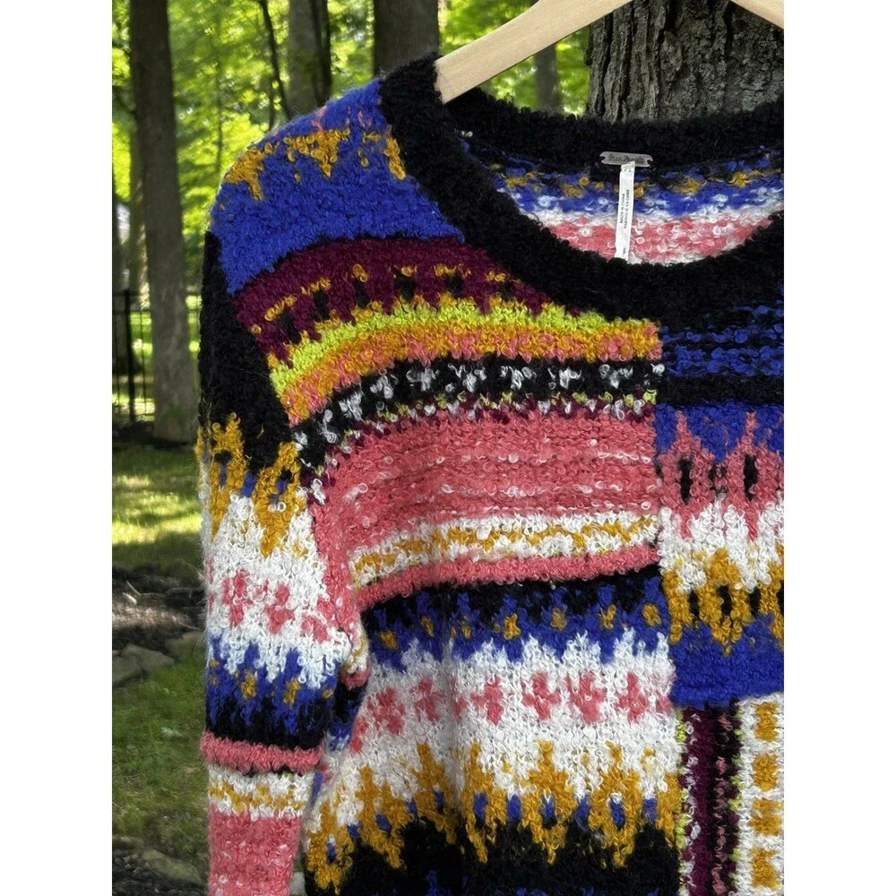 Free People Best Day Ever Alpaca Sweater Size Small Colorful Knit Long Sleeve